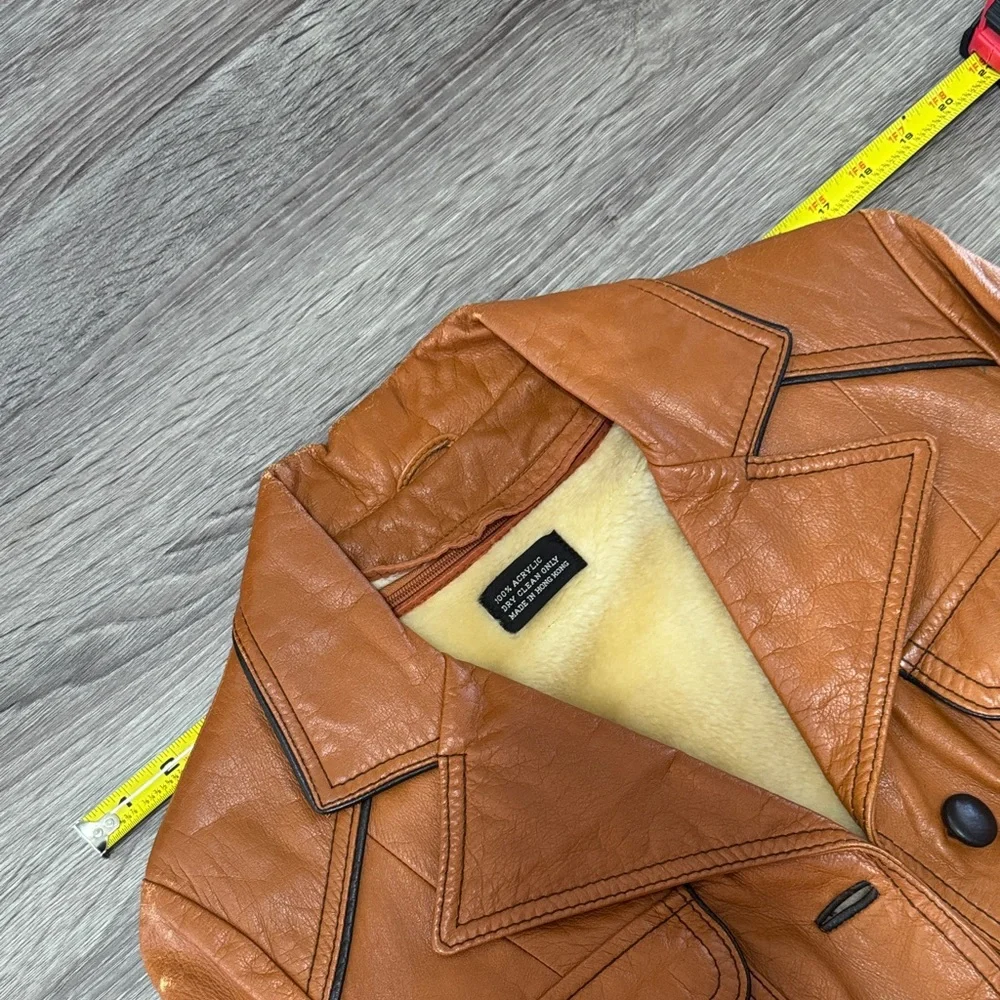 Vintage Brown Womens Leather Jacket with Belt & Removable Faux Fur Vest Small - Picture 14 of 16